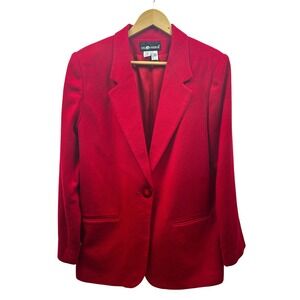 SAG‎ HARBOR Wool Blazer Womens 14 Red Classic Career Retro Minimalist Holiday